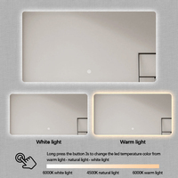 Miroir de salle de bain LED rectangulaire sans cadre, rétroéclairé, à commande tactile, 3 couleurs, anti-buée, montage vertical/horizontal, CE RoHS
