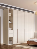 Armoires modernes en bois plaqué noir et blanc avec poignées en métal et portes battantes pour chambre à coucher, meubles de chambre à coucher