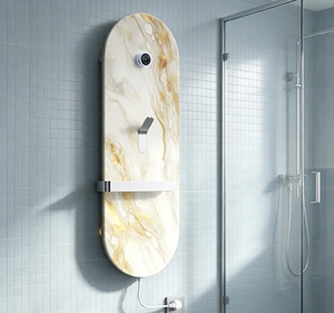 Appendiabiti da Parete di Lusso con Texture Marmorizzata, Specchio Illuminato e Mensola, Organizzatore Moderno per Bagno - Product Image 4