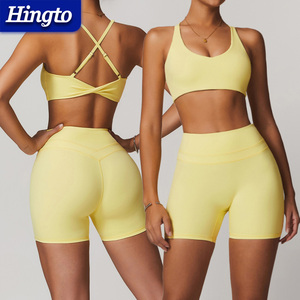 Trending Activewear High Quality Spandex Sports Yoga Clothing Two Piece Short Set Active Wear Women Sportwear Gym Wear With Logo