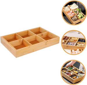 Vassoio <span class=keywords><strong>da</strong></span> Tavolo Multiuso a 6 Scomparti per Frutta, Piatto di Servizio per Dessert, <span class=keywords><strong>Scatola</strong></span> in Bambù a Sei Griglie per Snack, Patatine, Salse e Frutta Secca - Product Image 4