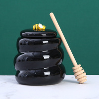 Pot en céramique émaillée pour miel avec cuillère, style rétro, écologique, pour la cuisine et les cadeaux promotionnels
