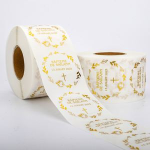 Autocollants personnalisés ronds en papier doré pour baptême avec motif croix et couronne pour Saïlann 13 juillet 2025 - Product Image 4