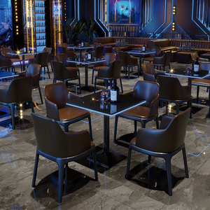 Juego de Mesa y Sillas de <span class=keywords><strong>Bar</strong></span> de Madera Maciza Estilo Vintage con Iluminación para Uso Comercial en Cafeterías y Restaurantes - Product Image 5