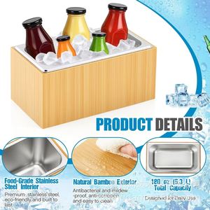 Wooden detachable ice box, square desktop storage <b>container</b> for ice cubes, <b>wine</b>, beer, champagne, and other beverages. - Product Image 3