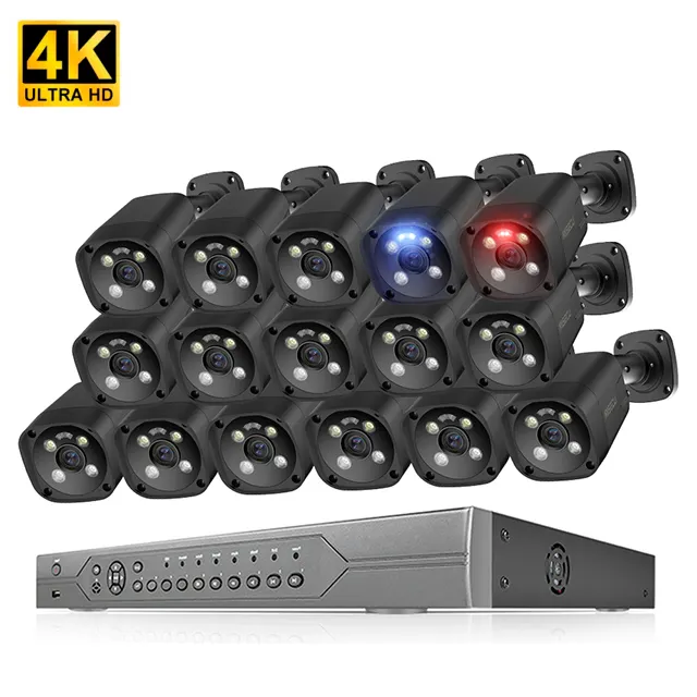 Sistema de cámara de seguridad, Kit de Nvr Cctv, Audio bidireccional, 16 canales, 4K, Ip