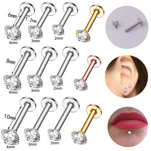 Toptan 316L paslanmaz çelik dudak damızlık düz zirkon Piercing küpe iç iplik kulak kemik damızlık ve dudak yüzük çocuklar için - Product Image 1