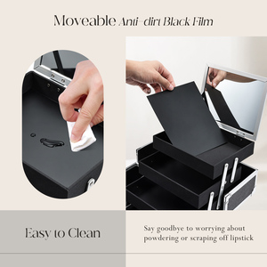 Portable <b>Makeup</b> Train Case with 4 Foldable Trays & Detachable Brush Holder Large Cosmetic <b>Box</b> Nail Storage Organizer with Mirror - Product Image 4
