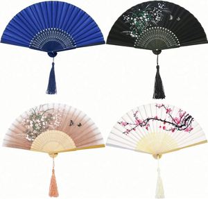 Abanico Plegable Retro Chino de Bambú y Seda para Mujer, para Calor, Decoración de Iglesia, Festival de Música EDM, Gris con Capullos Rojos - Product Image 6