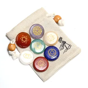 Reiki Healing Crystal Stones Engraved Symbols Holistic Balancing Polished Palm Stones 7 chakra Set