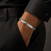 Bracelet chaîne cubaine en acier inoxydable pour homme, 21 cm, 8 mm, avec barre d'identification sertie de pierres, bijoux de mode en gros