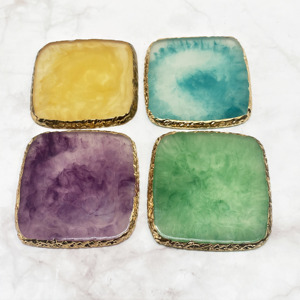<strong>Personalised</strong> Pink Gold Rim Agate Coaster Round Geode Gem Stone Coasters Clear Rose Quartz Crystals Agate Coaster <strong>Mats</strong> &amp; Pads - Product Image 2