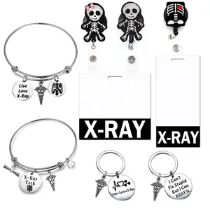 X-RAY công nghệ Bộ Xương huy hiệu Reel radiologist Quà Tặng Keyring Vòng đeo tay với caduceus quyến rũ radiology công nghệ đồ trang sức món quà tốt nghiệp