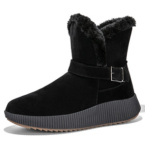 Bottes de neige pour femmes, en fausse daim, doublées de fourrure, antidérapantes, à bout rond, chaussures chaudes en coton, semelle souple, hiver - Product Image 4