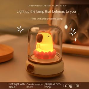 Lámpara LED Nocturna Creativa con Carga USB, Lámpara de Capibara con Diseño de Loto de la <span class=keywords><strong>Buena</strong></span> <span class=keywords><strong>Suerte</strong></span>, Luz de Ambiente Táctil de ABS Blanco Cálido para Niños con Batería - Product Image 2