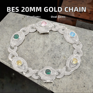 BES 20mm Iced Zircon Rhodium Plated Brass Jewellery Hip Hop Bling Bubble Gold Cuban Chain <b>Bracelet</b> Oval Gems Crafted For Gift - Product Image 2