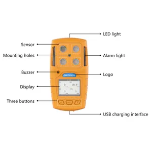 Detektor Multi Gas Portabel Elektro dengan Pompa Dispersive Detektor Gas EX/O2/CO/H2S, Monitor Detektor Gas Portable 4 In 1