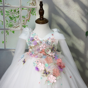 Abiti da Principessa per Bambine con Ricamo Floreale Bianco, Vestiti da Cerimonia per Feste di <span class=keywords><strong>Compleanno</strong></span> e Matrimoni - Product Image 3