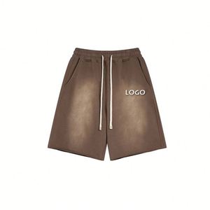 กางเกงขาสั้นลำลองแฟชั่นสไตล์สปอร์ตผู้ชาย เอวยางยืด ผ้าฝ้าย 360 กรัม ซักแบบวินเทจ สำหรับฤดูร้อน - Product Image 4