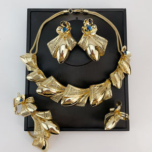 दुबई के सोने के आभूषण सेट-अफ्रीकी ब्राइडल नेकलेस किरिंग ब्रैसलेट सऊदी अरब महिला शादी के गहने सेट Fhk21863 - Product Image 6