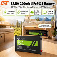 Baterai LiFePO4 Deep Cycle 12.8V 300Ah, Pengisian 150A, Pengosongan 300A, 2 Terminal M8 untuk RV