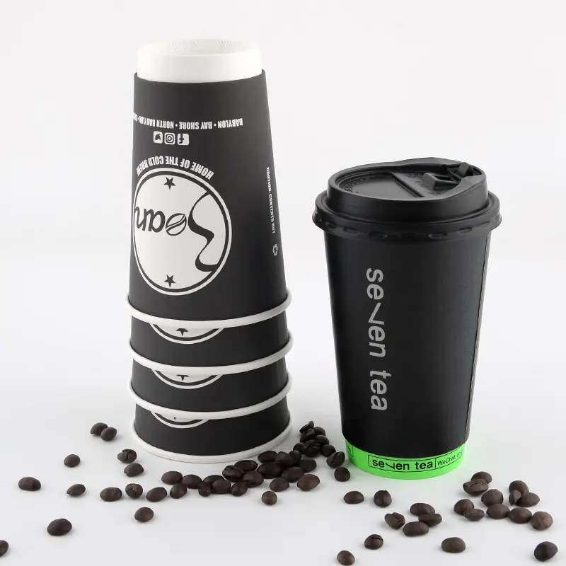 4oz 6oz 12oz 16oz Papel Kraft biodegradable Doble aislamiento Personalizado Impreso Bebida caliente Papel desechable Taza de café con tapa