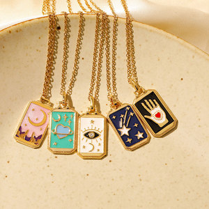 เครื่องประดับกันน้ำไม่หมอง ฐานสแตนเลส 316L ชุบทอง 14k 18k PVD สร้อยคอจี้ไพ่ทาโรต์สำหรับผู้หญิง - Product Image 3
