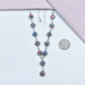 สร้อยคอโซ่18นิ้วทำด้วยมือที่เป็นเอกลักษณ์สีชมพูดอกรักเทอร์ควอยซ์คลัสเตอร์โรเดียมเงินสเตอร์ลิงของขวัญที่ดีเยี่ยมสำหรับเธอ - Product Image 1