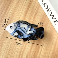 Pince à cheveux personnalisable Yuxi, motif requin et poisson porte-bonheur, en acétate, 5 cm, pour femme, idéale pour les fêtes