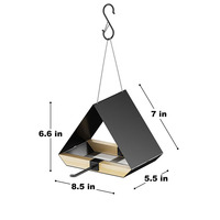 Mangeoire à oiseaux suspendue JH-Mech 8,5"L x 5,5"l x 6,6"H avec 2 perchoirs, finition laquée noire mate, mangeoire à oiseaux suspendue en métal