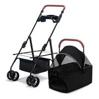Poussette de luxe portable pour animaux de compagnie, pliable d'une seule main, avec cadre métallique, 4 roues, maille respirante et légère, pour la marche en extérieur (chat et chien)
