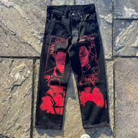 Jean baggy imprimé anime, pantalon large, streetwear Harajuku, jean taille haute pour homme