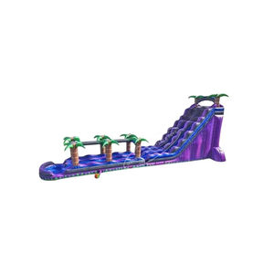 Toboggan aquatique gonflable en PVC à double voie, motif monstre violet marbré, commercial, à descente rapide, style tropical sauvage, avec double château - Product Image 1