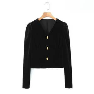 Vestido de Noche de Terciopelo Runqi, Estilo Sirena, Cuello en V, Manga Larga, Talla Grande, Vestido Formal Negro con Botones Dorados, Elegante Vestido de Fiesta - Product Image 5