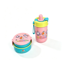 Boîte à lunch bento ronde à 2 niveaux pour enfants avec gourde, idéale pour l'école – Vente en gros, personnalisation disponible