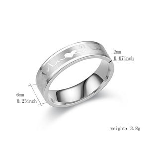 Cincin Kluster Detak Jantung EKG Romantis Berlapis Perak dari Baja Tahan Karat 316L, Janji Cinta Abadi untuk Hari Valentine - Product Image 3