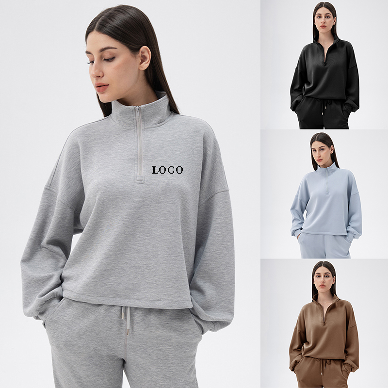 Custom logo Winter Yoga Top for Women Soft Modal Workout Half Zip Stand Collar Loose Sports Activewear