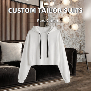 Sudadera con Capucha Corta Blanca para Mujer, Manga Larga, Estilo Casual Urbano, Sudadera de Algodón Tejido para Otoño - Product Image 2