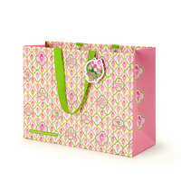 Bolsa de Regalo de Cartón Rosa Tulipán Original para Cumpleaños o San Valentín, Versión Horizontal Grande, con Asa de Listón