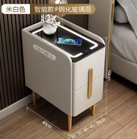 Mini table de chevet moderne intelligente Chargement sans fil Table de chevet multifonctionnelle de luxe Petit rangement étroit pour éclairage latéral de chambre à coucher