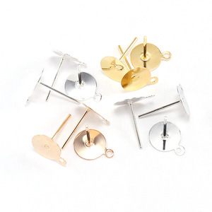 Pendientes de botón redondos de hierro en plata, oro, rodio y oro KC para la fabricación de pendientes, componentes de joyería. - Product Image 4