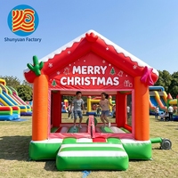 Château Gonflable de Noël Facile à Installer, Maison de Rebond Gonflable avec Toboggan pour Location Commerciale, Jeu Gonflable