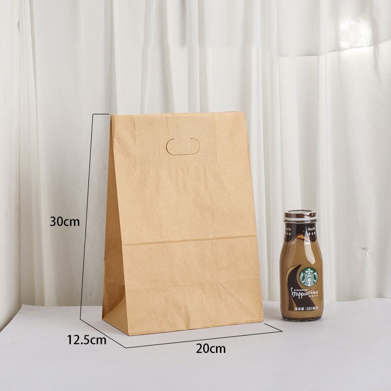 Custom Brown Paper Bags Perforated Punch Holes Wholesale Takeaway Food Packaging for Restaurants for Milk Cocoa Lunch Restaurant