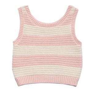 Suéter de verano personalizado sin mangas 100% algodón para niñas, <span class=keywords><strong>chaleco</strong></span> tejido a rayas en blanco y negro, suministro directo de fábrica - Product Image 4