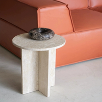 Table basse en marbre de haute qualité Villa modèle chambre personnalisée petite Table de luxe légère Table d'appoint en travertin