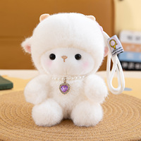 Boneka Domba Awan Lucu, Teman Meja, Mainan Plush, Kalung Mutiara, Boneka Domba Kecil dari Katun, Gantungan Tas, Gantungan Ransel
