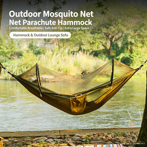 Hamac portable avec moustiquaire et auvent solaire, en nylon parachute imperméable, pour deux personnes, camping en plein air - Product Image 1