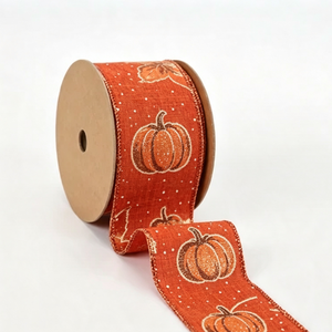 Precio de fábrica: Rollo de cinta de arpillera sintética fina de 2 1/2 pulgadas con alambre, estampado con purpurina, resistente al encogimiento, 10 yardas, diseño Calabaza de Cosecha - Product Image 5