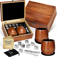 Coffret Cadeau de Luxe en Bois avec Pierres à Whisky, Tasses, Pince à Glace et Verre à Bourbon en Bois Carbonisé pour Hommes, Cadeaux, Petit Ami, Père