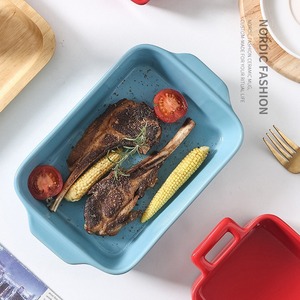 Restaurant ceramic striped baking <b>pan</b>, rectangular oven-safe baking tray, heat-resistant pizza <b>pan</b>, Nordic baking. - Product Image 1